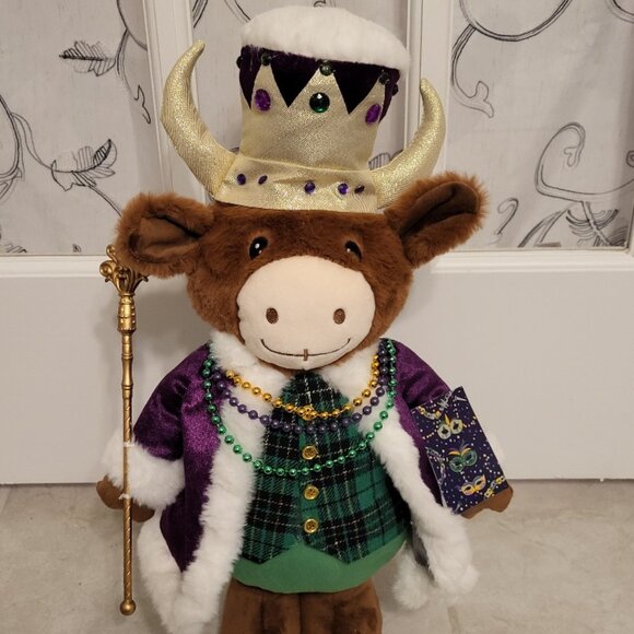Mardi Gras Stuffed Girl and Boy Cow/Bull Set- NWT